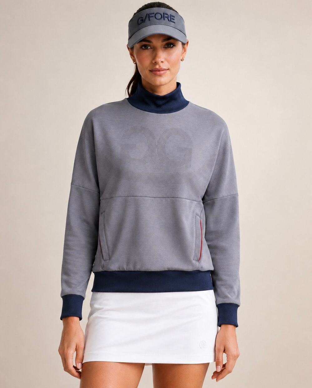 G/FORE Operative Perforated Logo Golf Sweatshirt Gray Navy Size Medium